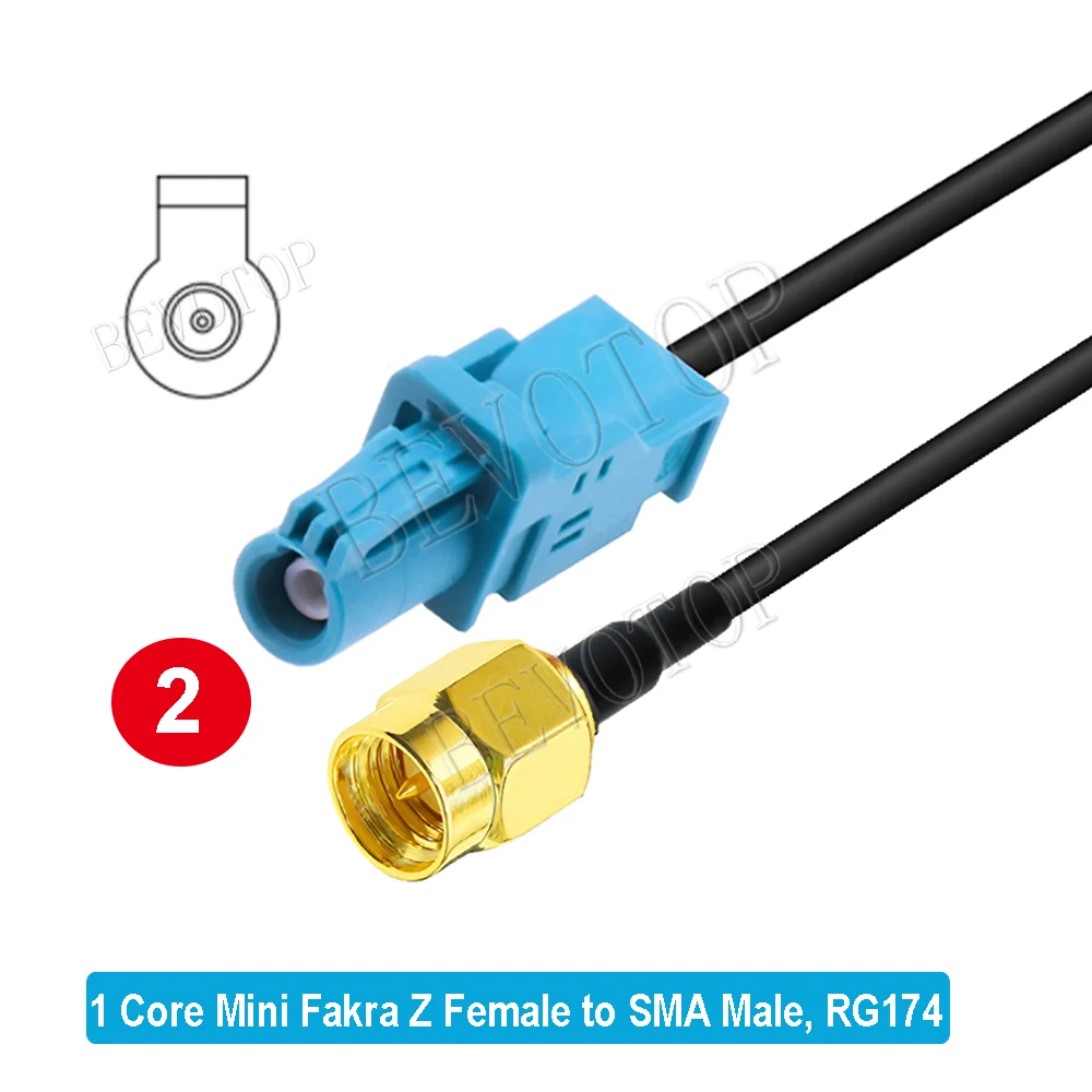1PCS RSBG Type 1-Core Mini Fakra Z Male/Female to SMA Male/Female Jack Plug RG174 cable High Quality BEVOTOP Auto Wire Harness