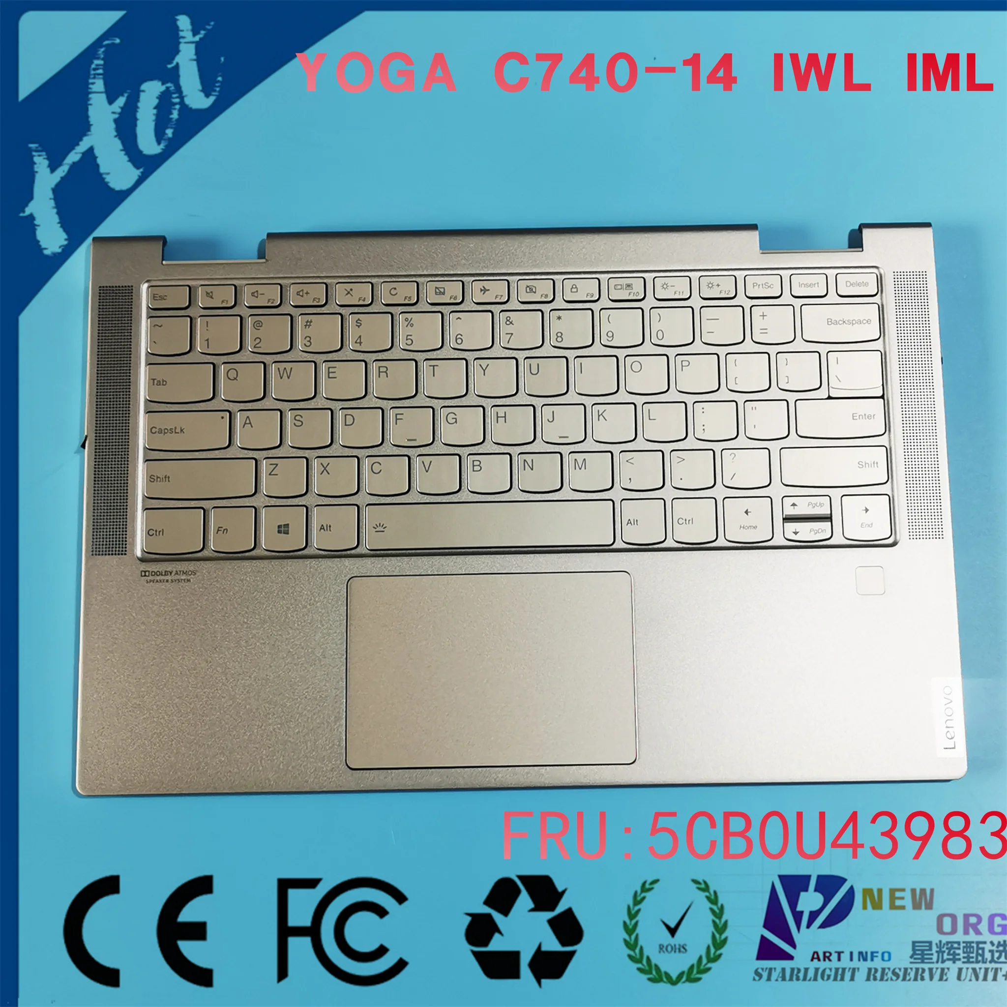 

NEW ORG Laptop Backlight keyboard Palm Rest assembly for LENOVO YOGA C740-14 IWL IML 81TC /w touchpad fingerprint SLIVER