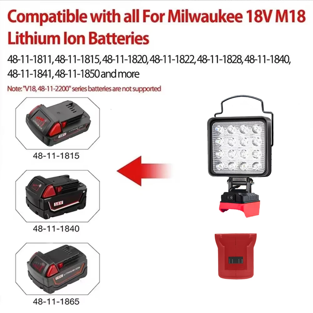 Led 4In Portable Spotlights Outdoor Work Fishing Handheld Emergency Tool Camping Light Fit Makita/Dewalt/Milwaukee 18V Battery