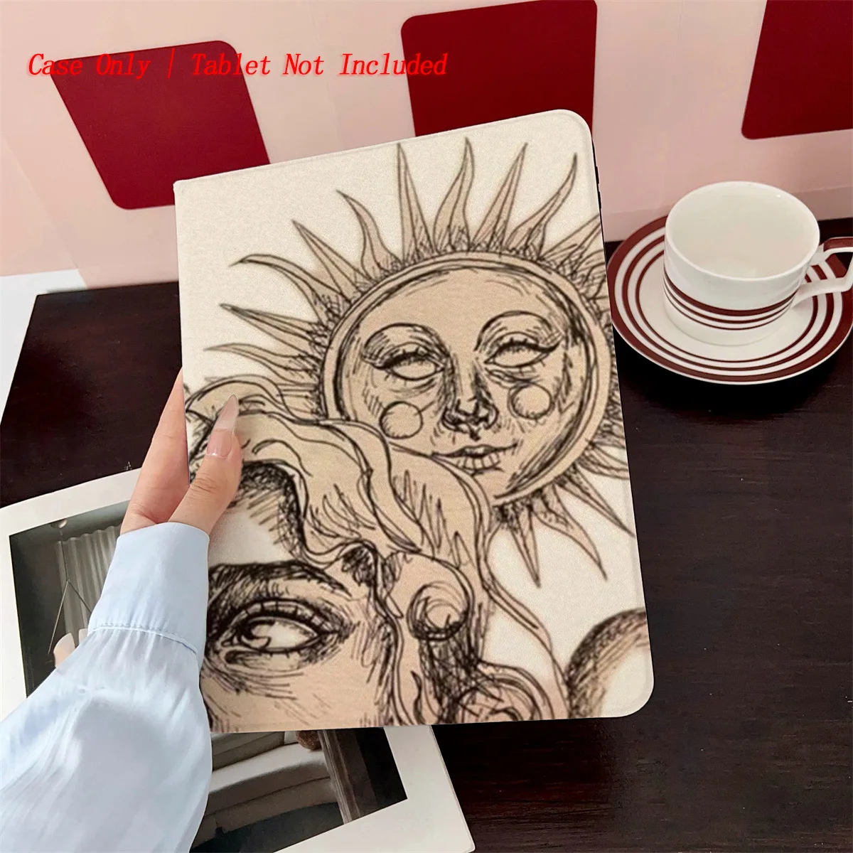 

Unique Abstract Sun + Human Portrait Pattern iPad Case for 11th Gen 10.2/10th Gen Auto Sleep/Wake Anti-Yellowing Cover
