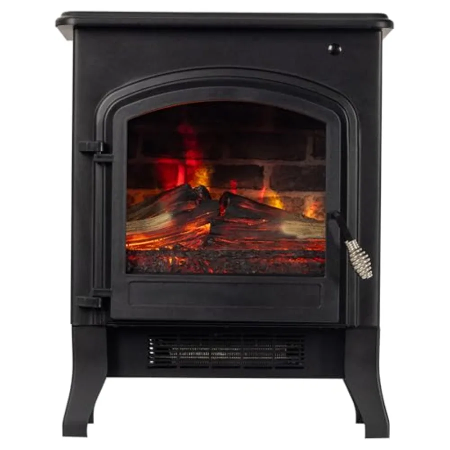 

18 Inch Infrared Freestanding Electric Fireplace Stove Heater in Black with Remote Control Metal Body Adjustable Flame Colors a