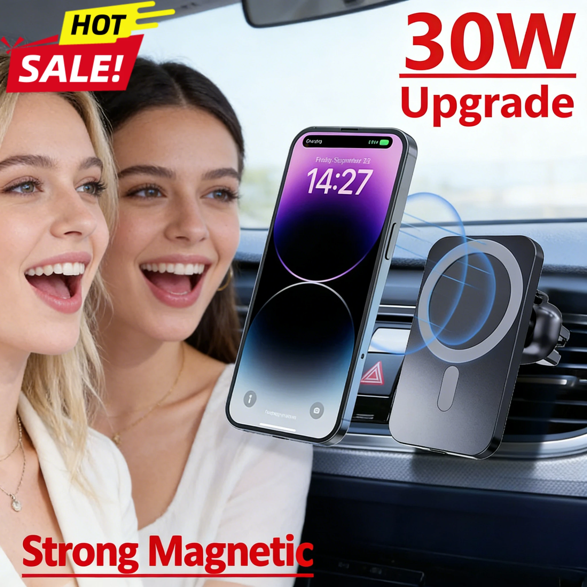 

Беспроводное автомобильное зарядное устройство 30 Вт MagSafe для iPhone 17 16 15 Pro Max Samsung, быстрая зарядка, магнитный держатель для телефона на воздуховод, сильный магнит