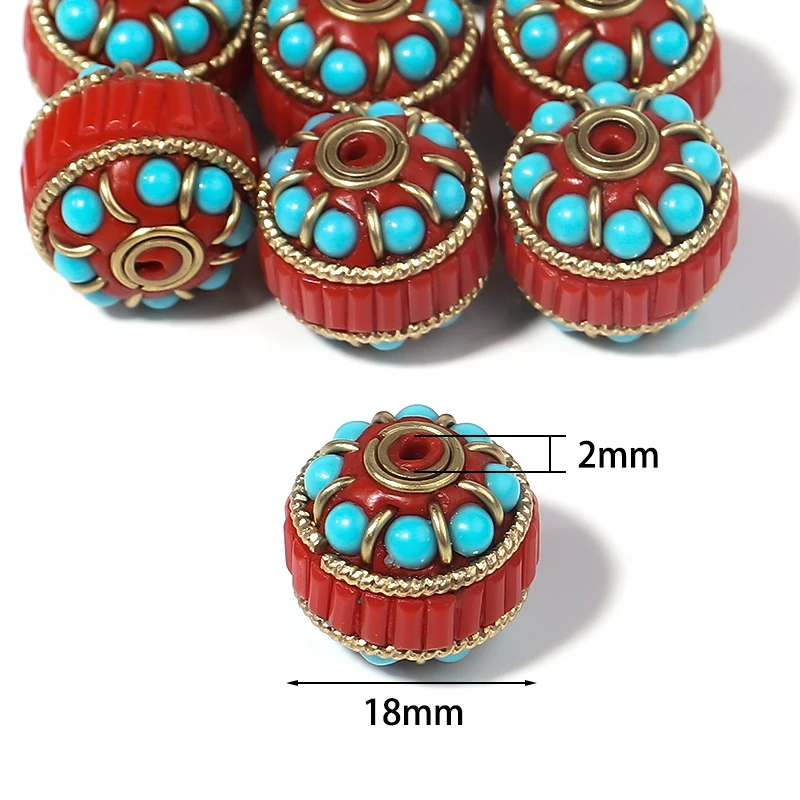 13/18/20mm Round Resin Indonesian Beads With Metal National Style Spacer Loose Bead For Jewelry Making Bracelet Supplies