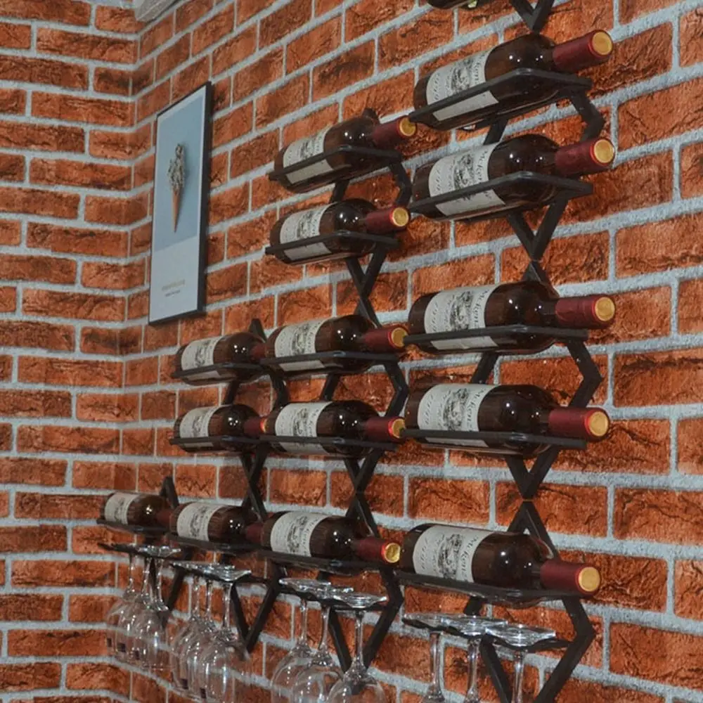 Estante de vino al revés Retro para 2 botellas, soporte para botellas de vino de hierro y Metal negro/dorado, soporte decorativo para exhibición de botellas de montaje en pared, cocina