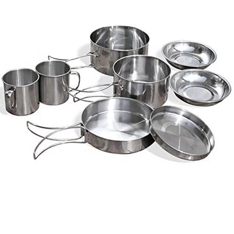 6pcset Ultra Light Stainless Steel Outdoor Picnic Pot Kit Outdoor Camping Hiking Mini Cooker Bowl Cup Cooking