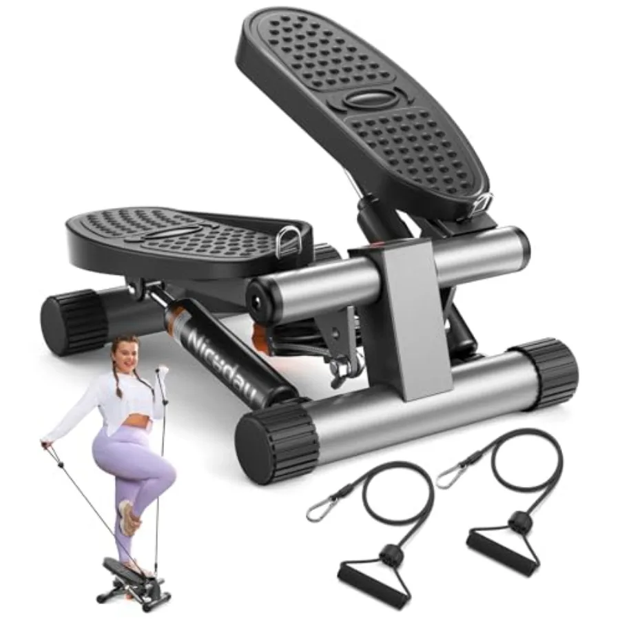 Home gym stepper with hydraulic resistance black steel frame 300LBS capacity built-in LCD monitor and included resistance bands