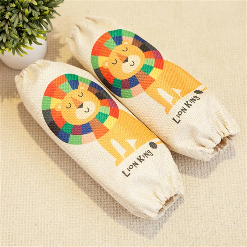 1 Pair 20cm Small Cartoon Animal Printed Children Dustproof Cotton Linen Oversleeves Cleaning Baking Tool Kitchen Accessories