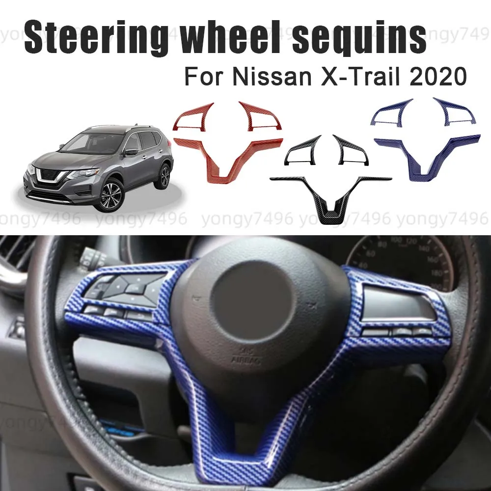

Car Upgrade Blue Red Black Carbon Fiber Steering Wheel Sequins For Nissan X-Trail 2020 Decoration Protective Cover Accessories