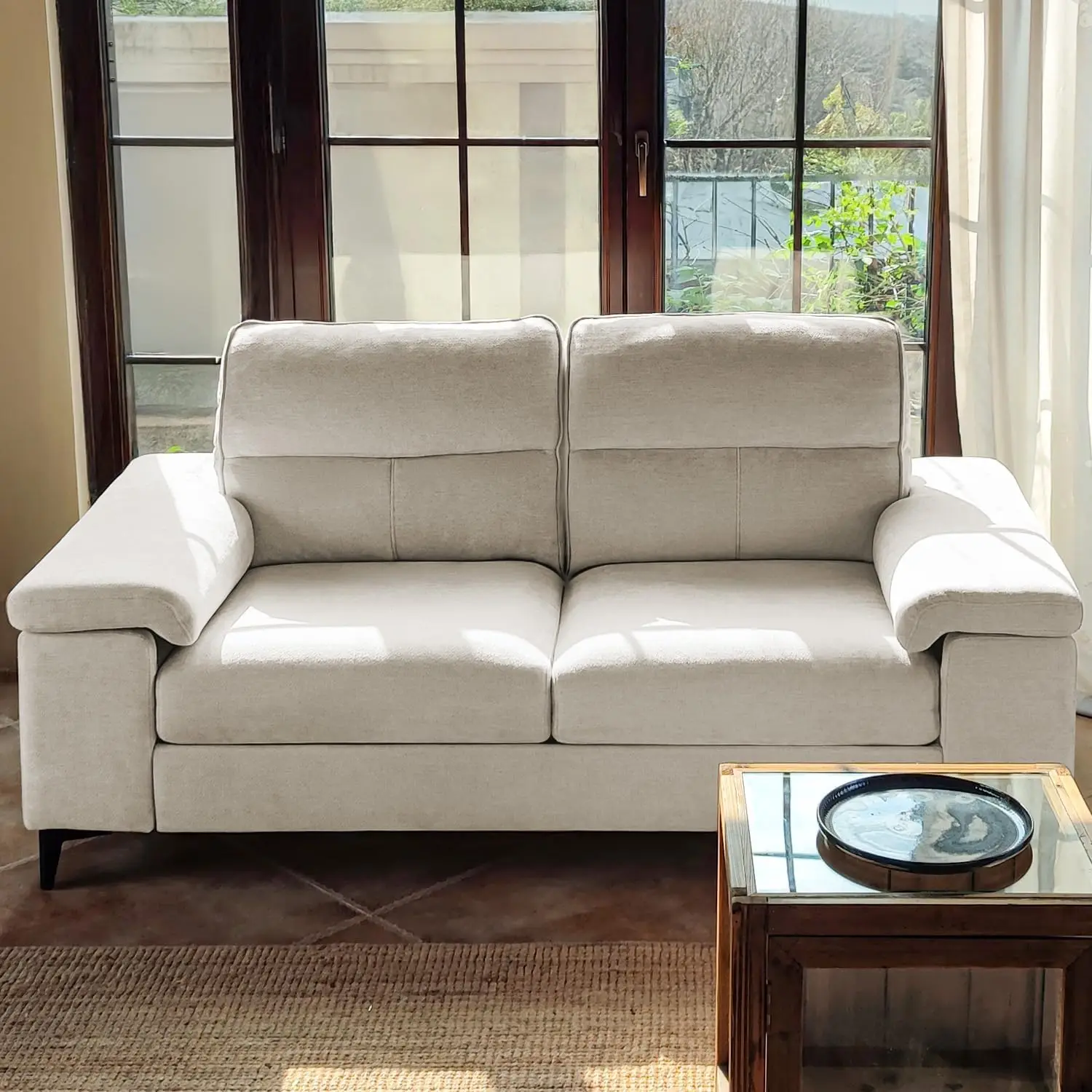 

71.25" Modern Sofa Couch for Living Room, Comfy 2-Seater Chenille Loveseat Sofa with Convertible Armrest