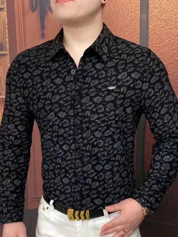 

Men's Spring Long Sve irt Luxury Cool Feeling Open Cardigan Collar Universe Star Pattern Stand Fit Polyester Fiber