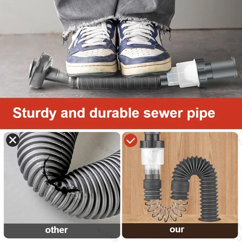 Kitchen Sink Drain Hose Set Filter with Stop Valve for Washbasin Bathroom Deodorizing and Scalding-proof Sink Drain Pipe