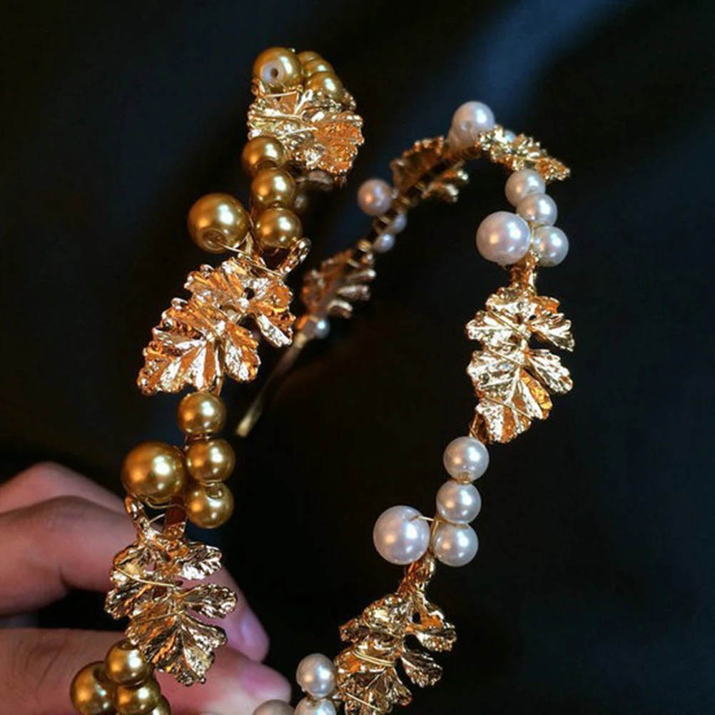 

Pearl Headb Bridal Headdress Wedding Headpiece Alloy Leaf Hair Hairstyle Accessories for Brides Party Prom Birthdays