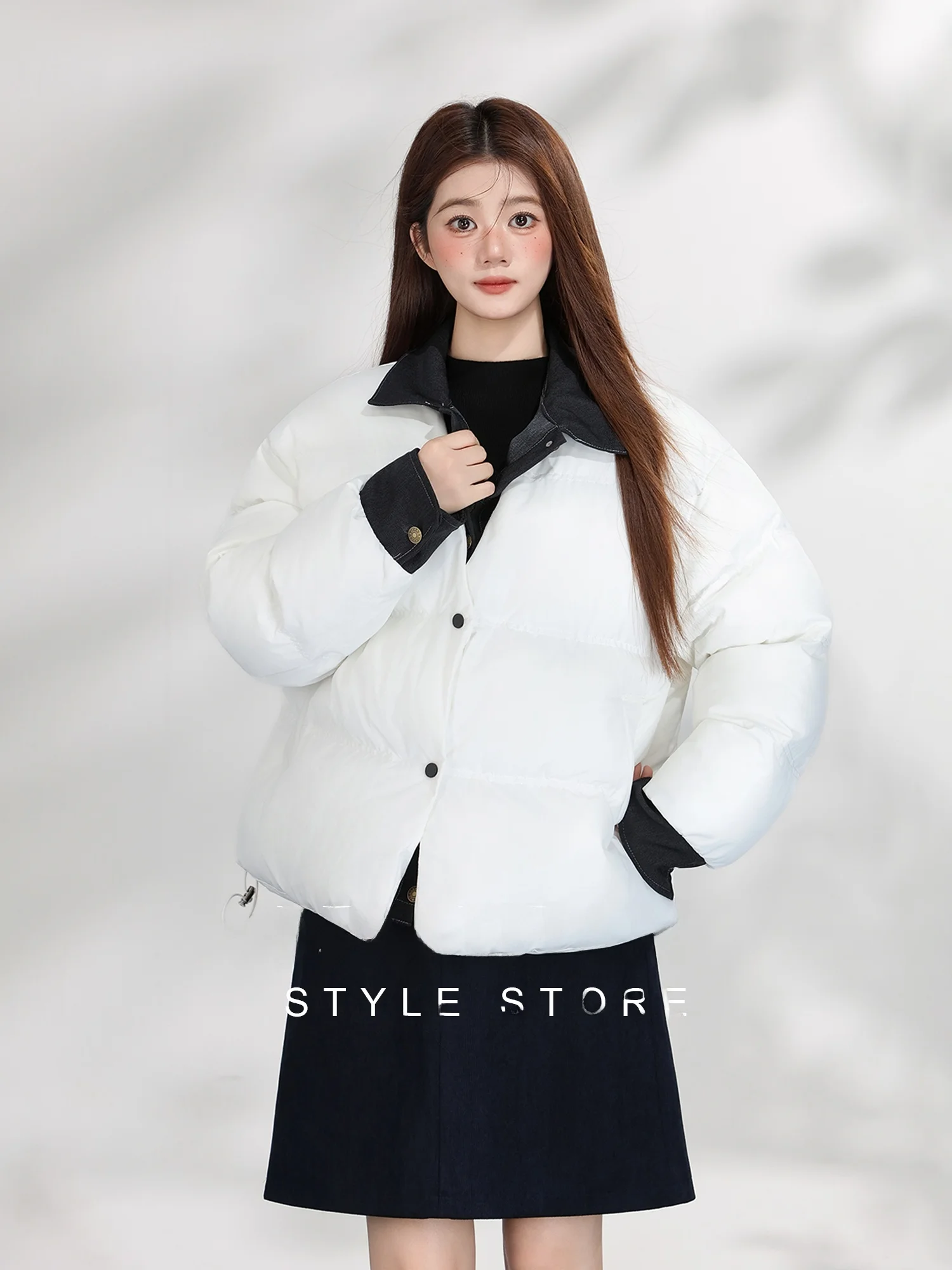 

Корейская джинсовая куртка-пэчворк из хлопка для женщин, теплая зимняя верхняя одежда, повседневная, свободного кроя, с длинными рукавами, цветная