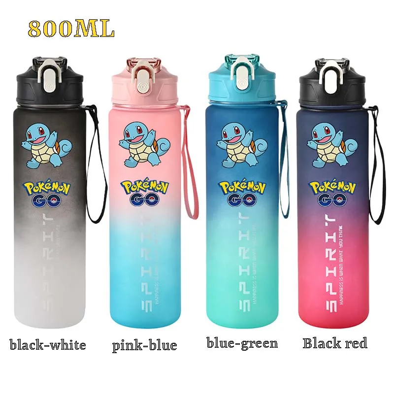 

800ML Pokemoned Water Bottle Pikachu Anime Figure Water Cups Kid Gradient Color Leak Proof Portable Drinking Bottles Home Gifts