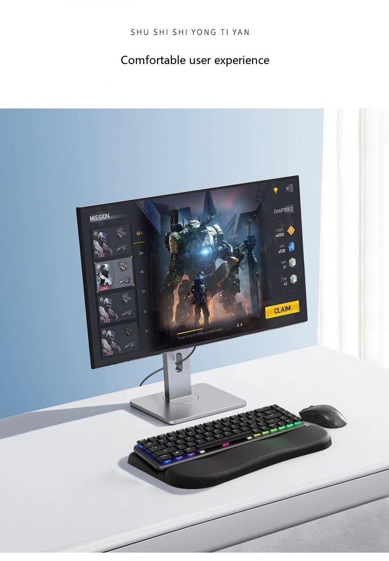 Ergonomischer Tastaturständer mit Silikon-Handballenauflage, Neigbarer Desktop-Ständer für Mechanische Tastaturen, Büro und Gaming, Schwarz-Grau – Detail 7
