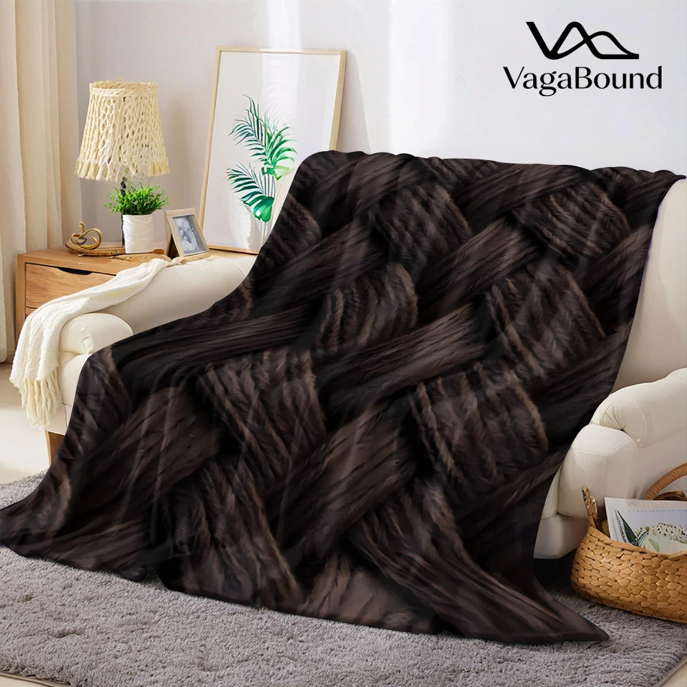 Brown Herringbone Knit Flannel Blanket Warm Soft Halloween Christmas Decorative Couch Warm Cozy All-Season Gift