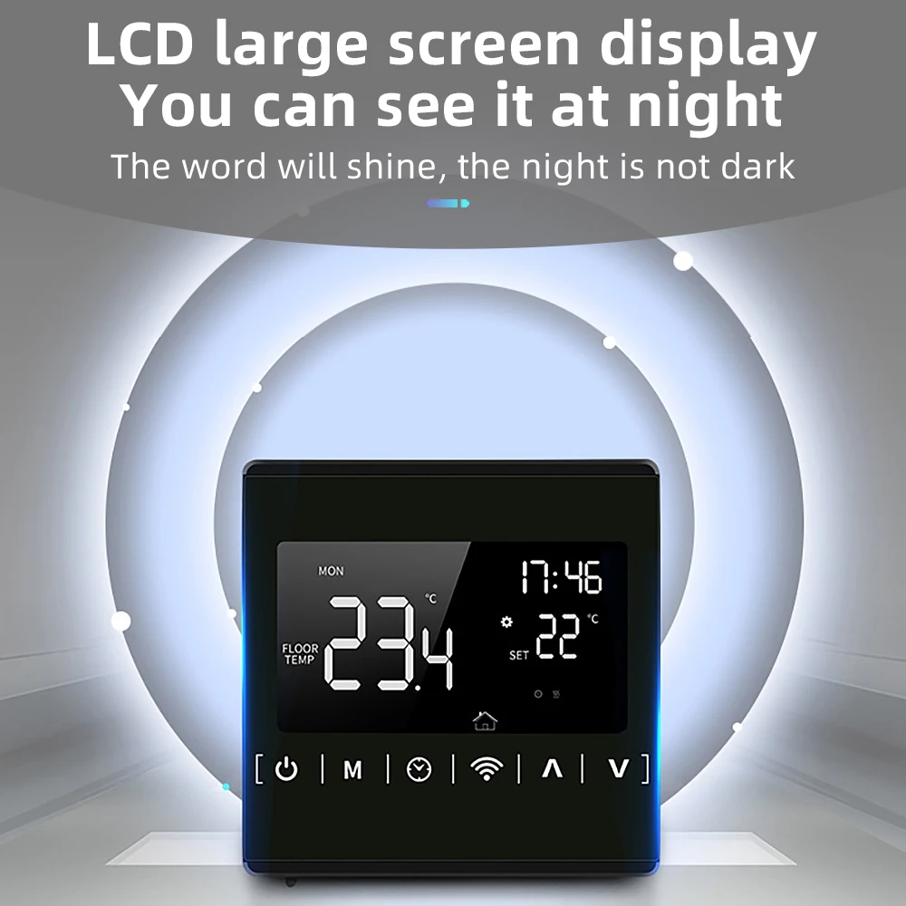 Termostato inteligente com tela LCD, programável, aquecimento elétrico do assoalho, controlador morno do assoalho, água e caldeira do gás, controle de temperatura
