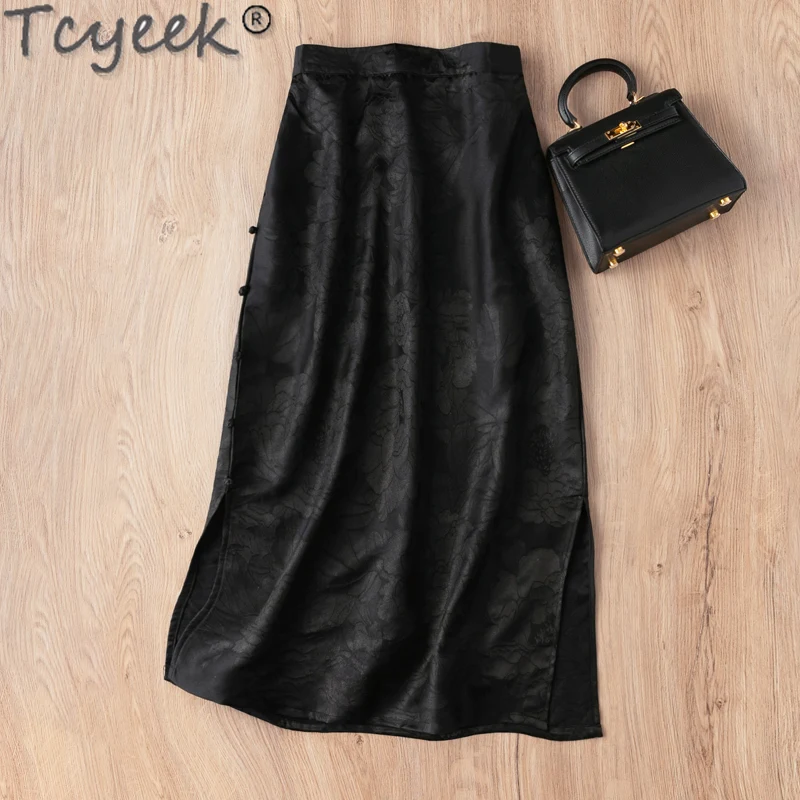 

Tcyeek 100% Mulberry Silk Skirts 45MM Real Silk Elegant Skirts for Women Clothing 2024 Fashion Skirt Spring Summer Vintage Skirt