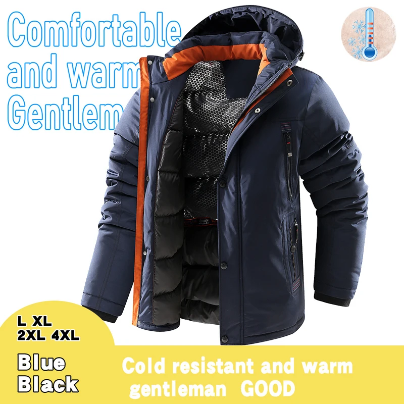 Winter Mens Mountain Ski Parkas Jackets Men Cotton Thermal Padded Coats Men Mid-Long Thicken Windbreaker Hooded Jacket Clothing