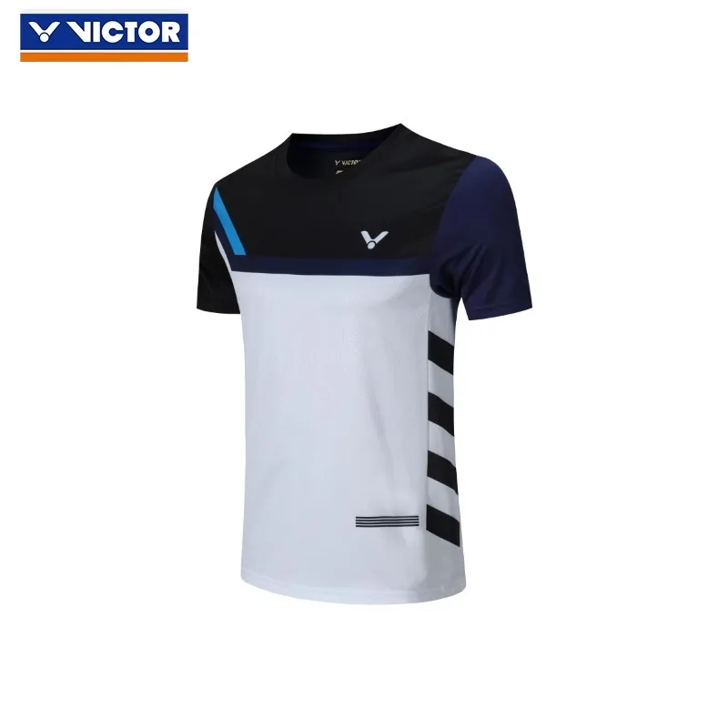 Victor Couple breathable short sleeve T-shirt shorts Quick dry Breathable training Blue sports running top Gym ball suit set