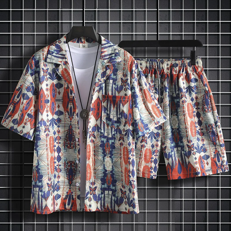 Classic Comfortable flowers plants ethnic style 3D Print shirt +Shorts Two Piece Set Short Sleeve Flip collar shirts half pants