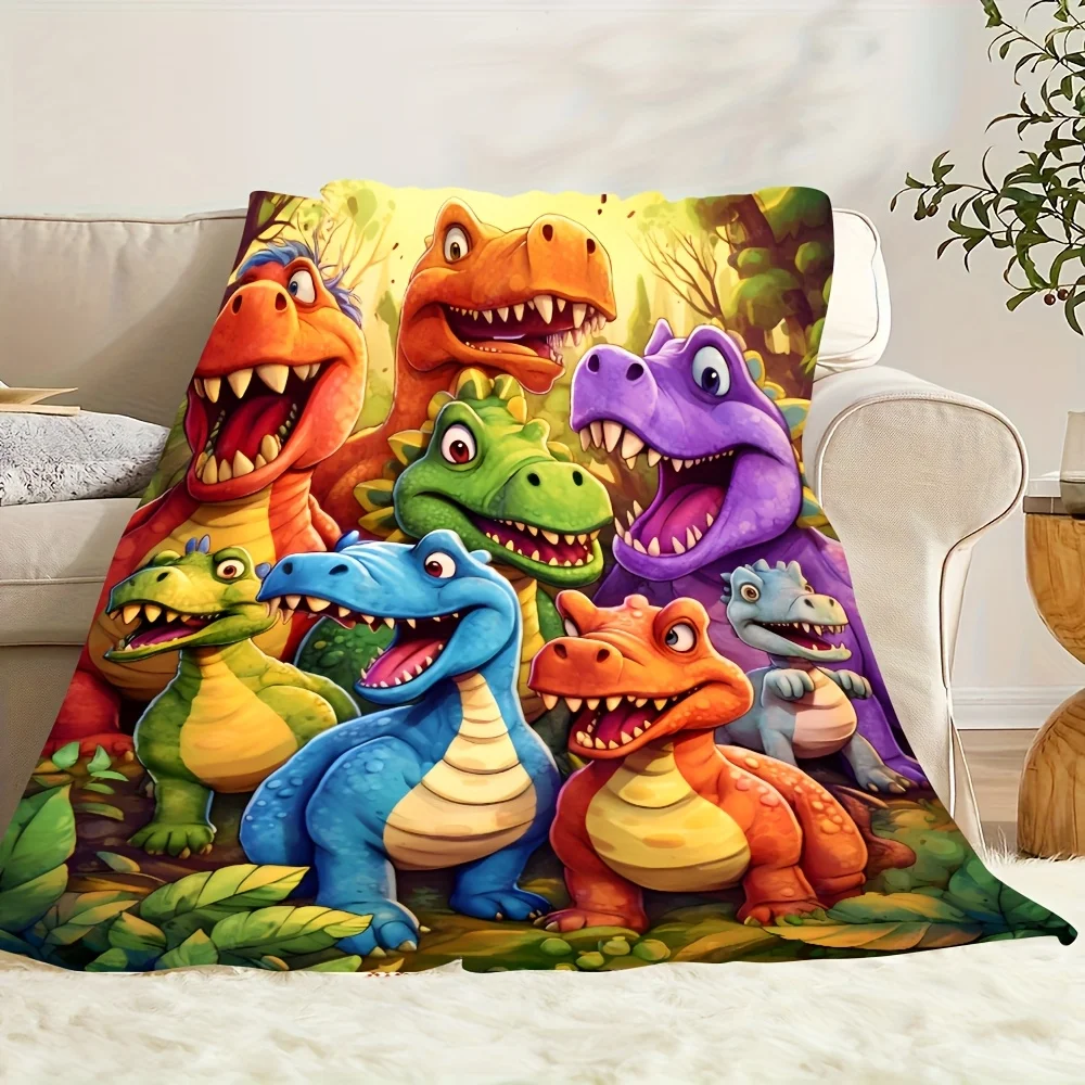 Cute cartoon-like little dinosaur Flannel printed blanket suitable for all seasons suitable for living room office sofa travel