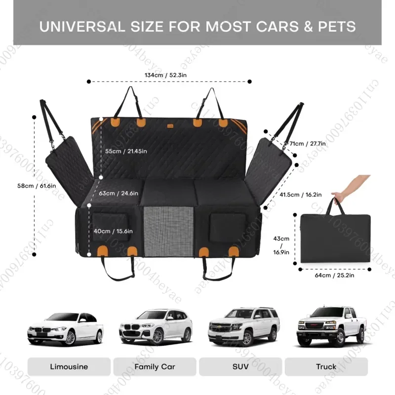 Fast Delivery Dog Car Seat Cover, 8-Layer Hard Bottom Waterproof Non-Slip Hammock 400LB Rear Seat Extender