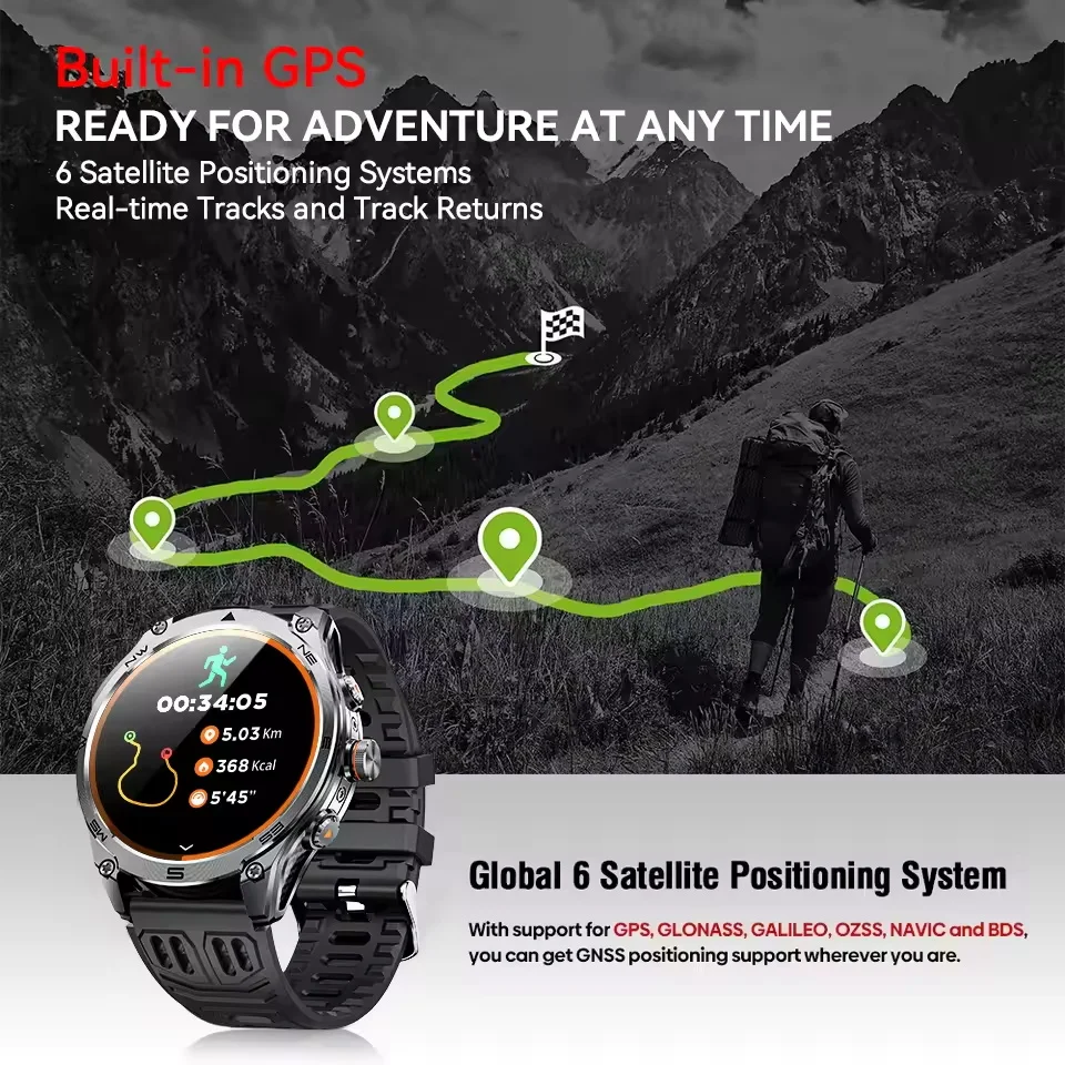 T-Rex 3 Military Grade 1000mAh Battery Smart Watch with GPS Compass Rugged Clock Men Waterproof  Call Men Swim Sports Smartwatch