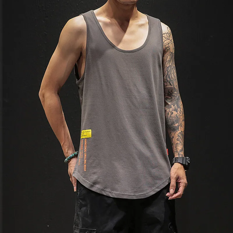 100% Cotton Gym Tank Top Men Casual Loose Oversized Fitness Summer Mens Beach Singlet Japan O-neck Bodybuilding Workout Tanktop