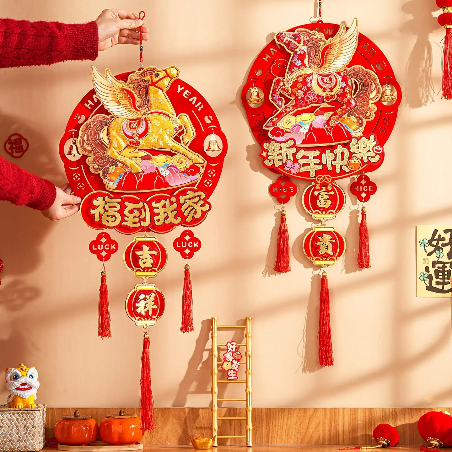 

Plush Ornaments for Chinese New Year Decorations 2026 Year of the Horse Charms Shop Background Atmosphere Arrangement