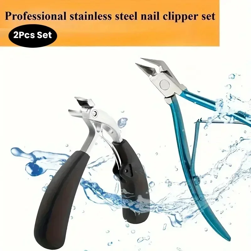

2Pcs Stainless Steel Professional Nail Clipper with Curved Design Large Opening and Non-Slip ABS Handle-Includes Edge Trimmer