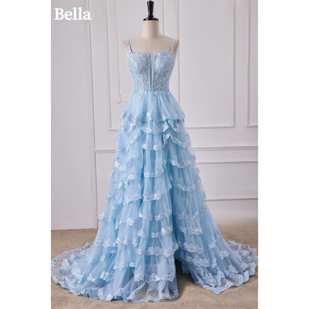 

Bella Blue Multilayer Prom Dresses Spaghetti Strap A-line Wedding Dress Elegant Sleeveless Floor-Length Vestidos De Fiesta 2024