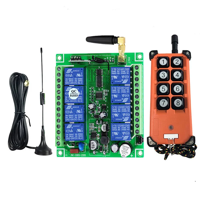 

433mhz DC 12V 24V 36V 8 Channel RF Wireless Remote Control System Receiver Transmitter Universal power industrial 200-3000m