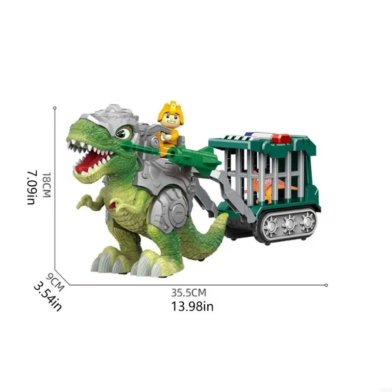 Electric Dinosaur Transport Car Toy Battery Operated Playset with Mist Effect, Detachable Trailer Cage for Kids Imaginative A2UB