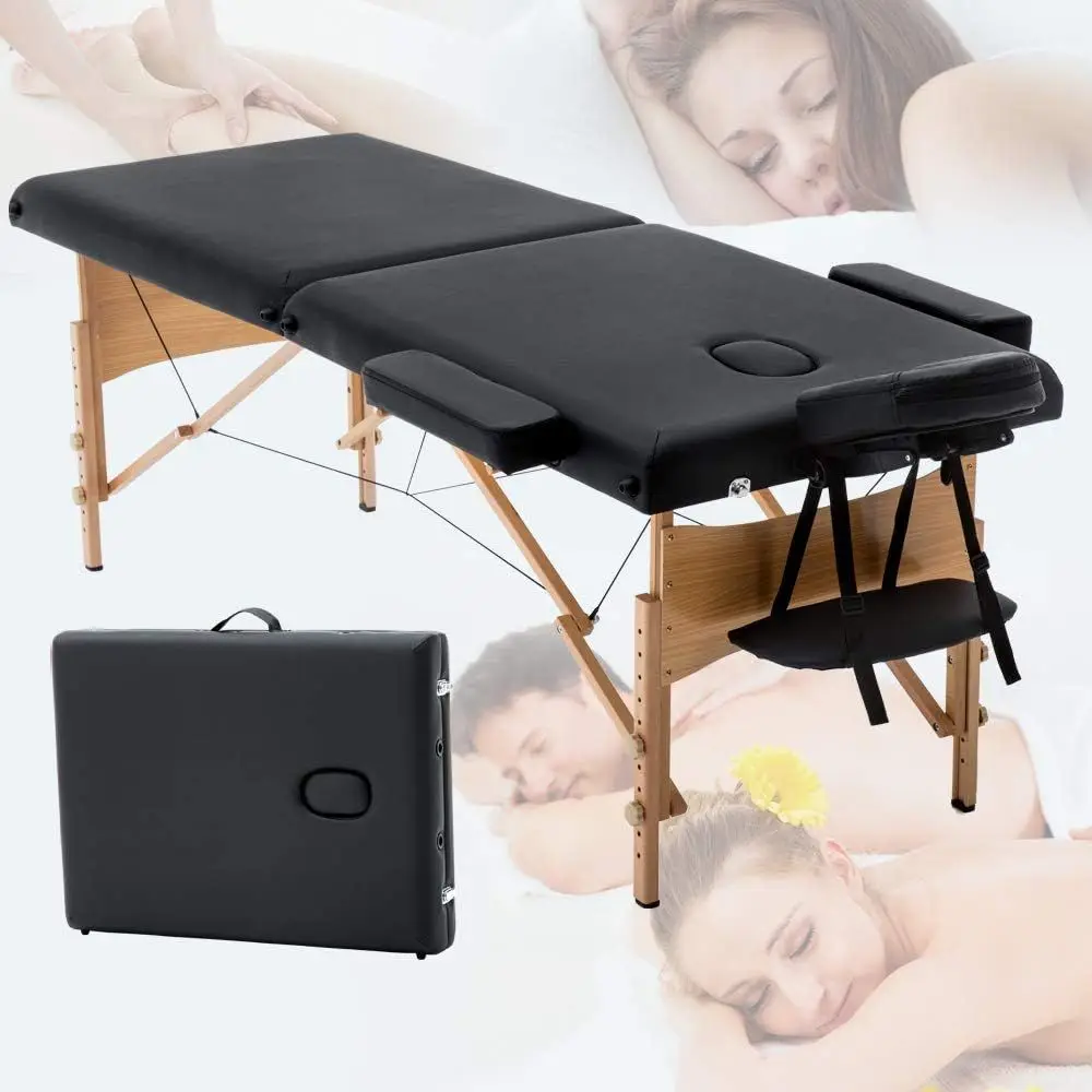 28 Wide 73 Long Portable Massage Table - Adjustable PU Leather Bed for Lashes, Spa, Tattoo, Waxing - Thick Black Pad