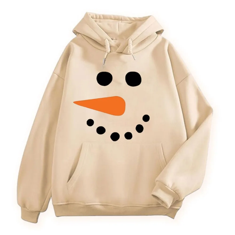 

Christmas Snowman Face Hoodie Christmas Matching Family Couple Hoodie Have Pocket Adjustable Drawstring Women Men Tracksuit