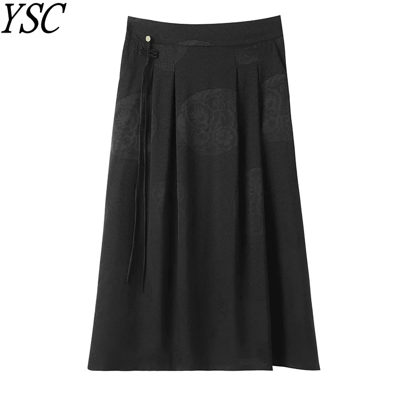 

YSC 2024 summer New style Women Knitted 100% Silk Fabric Half length skirt Print decoration high quality Chinese style skirt