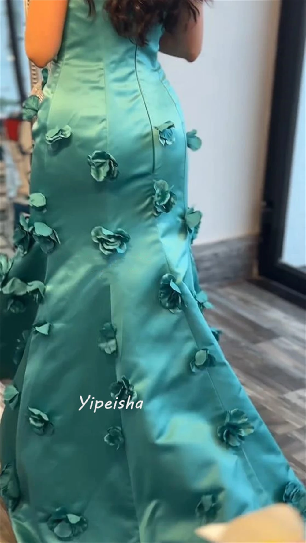 Sexy Modern Style Strapless Trumpet / Mermaid Flowers Draped Floor-Length Satin Bespoke Occasion Dresses Evening 