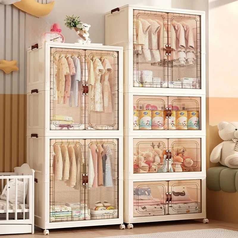 Large Folding Box Installation-free Storage Closet Cabinet Children's Wardrobe Home Living Room Movable Capacity Organizer Bins