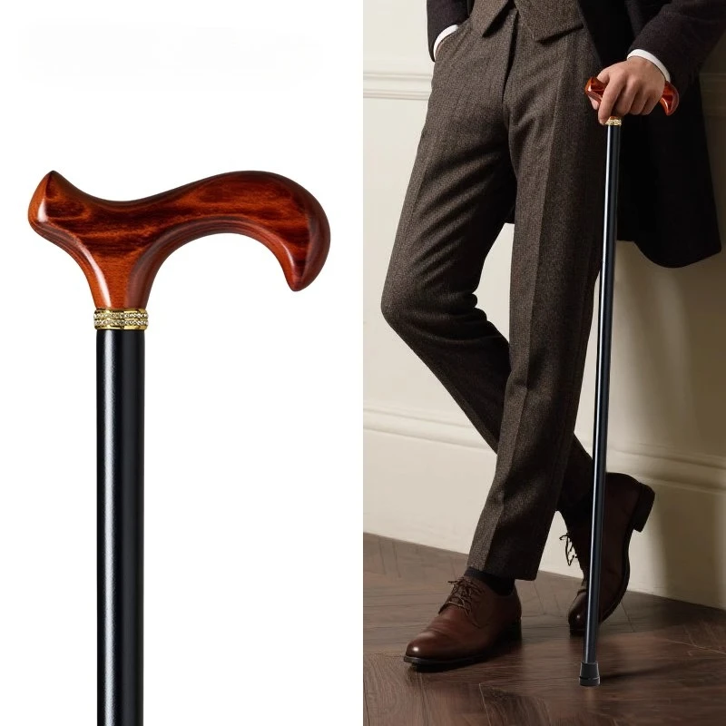93cm Retro Britishstyle Diamond-encrusted Curved Hook Walking Stick Men German Beech Wood Walking Canes Fashion Gentleman's Cane
