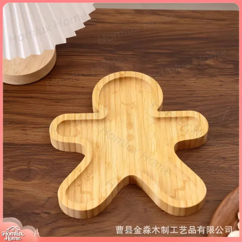 Custom Wooden Gingerbread Man Dried Fruit Snack Plate Party Tabletop Decorative Serving Tray Holiday Christmas Dessert