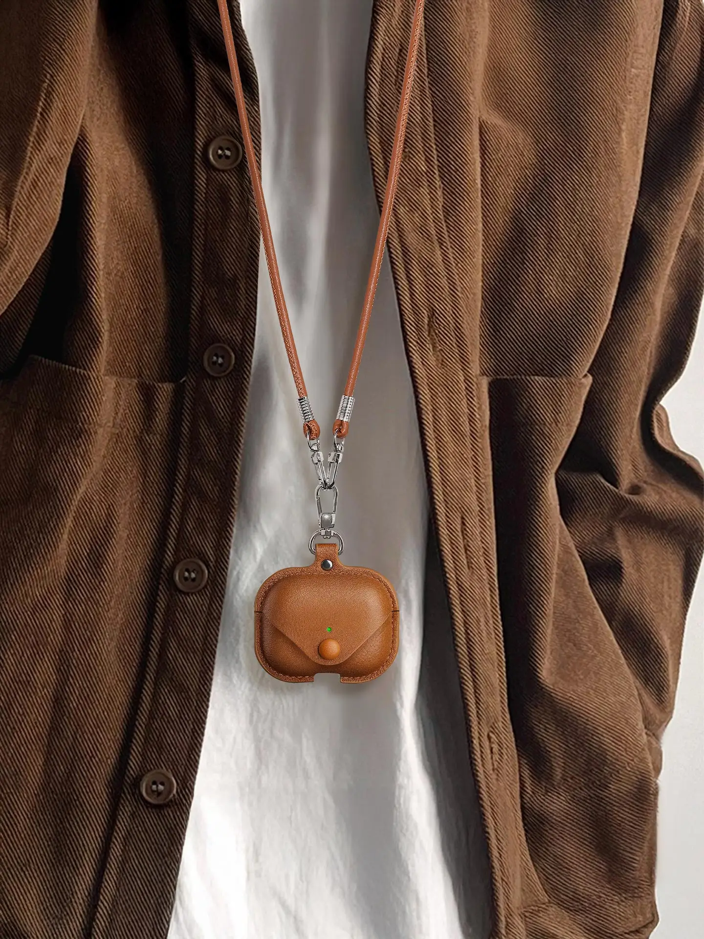 For Airpods 5 Case Leather Business Earphone Case Headphone Cover for Apple Air Pod 5 Generation with Long Lanyard