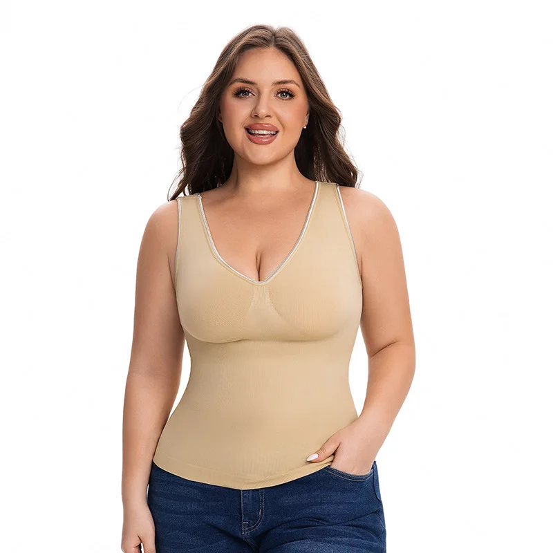 EU US Plus Size Women Vest Bra Wide Shoulder Strap Sports Underwear Shapewear Top-Sculpting Tummy Control Vest with Built-in Bra