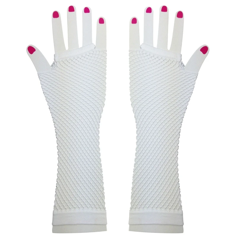 652F Ladies Rock Punk Rock Fishnet Short Gloves 1 Pair Neon Colours Fingerless Mesh Mitten for Cosplay Party Christmas Party