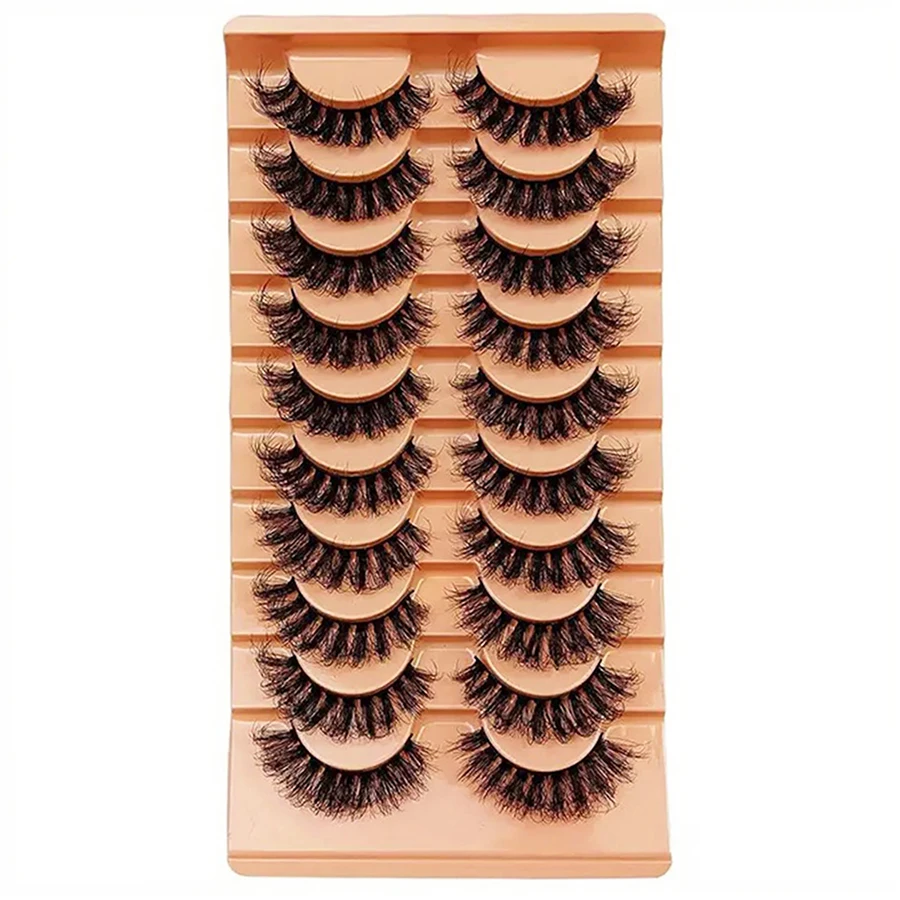 10 أزواج من الرموش المخططة اللافتة للنظر، رموش صناعية صناعية فائقة الرقة، رموش طويلة مجعدة وفوضوية ثلاثية الأبعاد