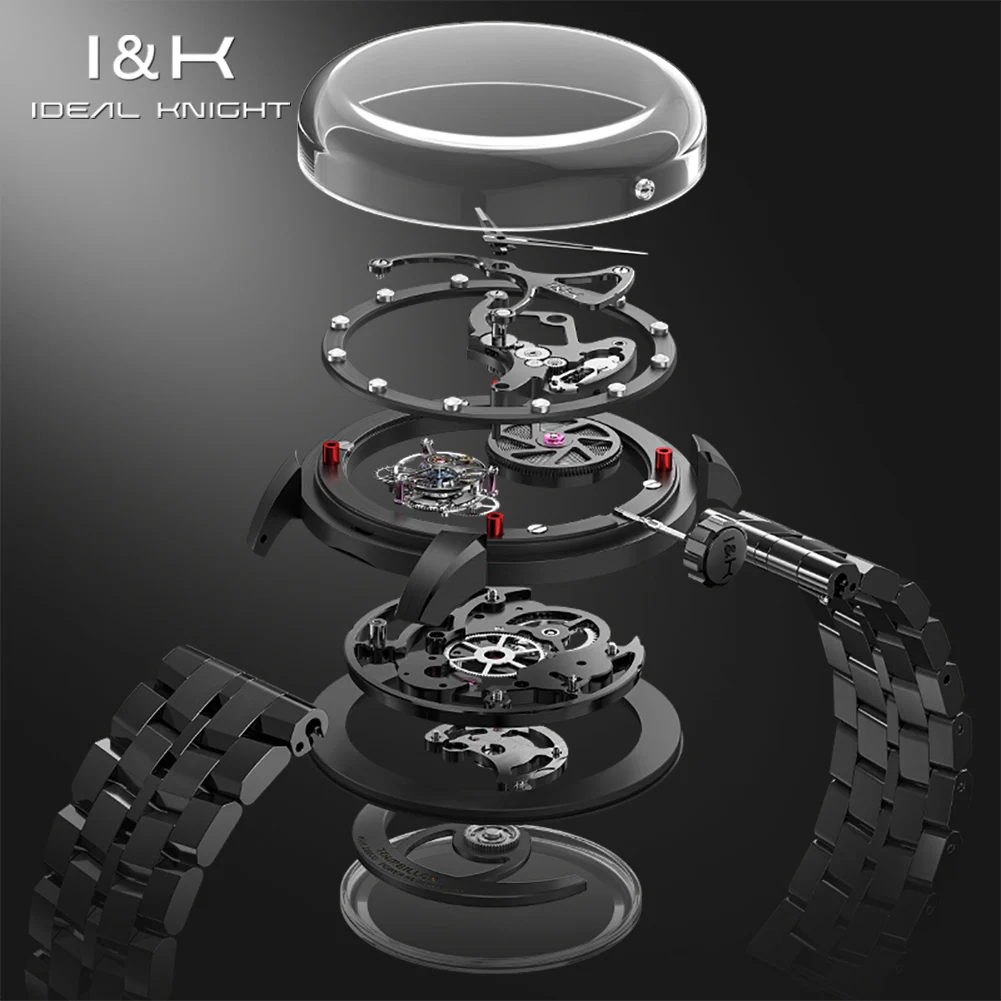 Ideal Knight 6809 Men Tourbillon Watch Luxury Space Station Hollow Men Automatic Mechanical Watch Mature Fashion Sports Watch
