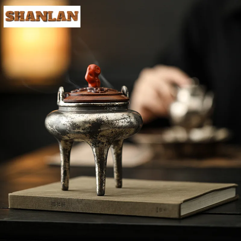 

Gilded Silver Antique Style Tripod Incense Holder Diffuser Incense Burners Meditation Censer Buddhism Accessories Decoration