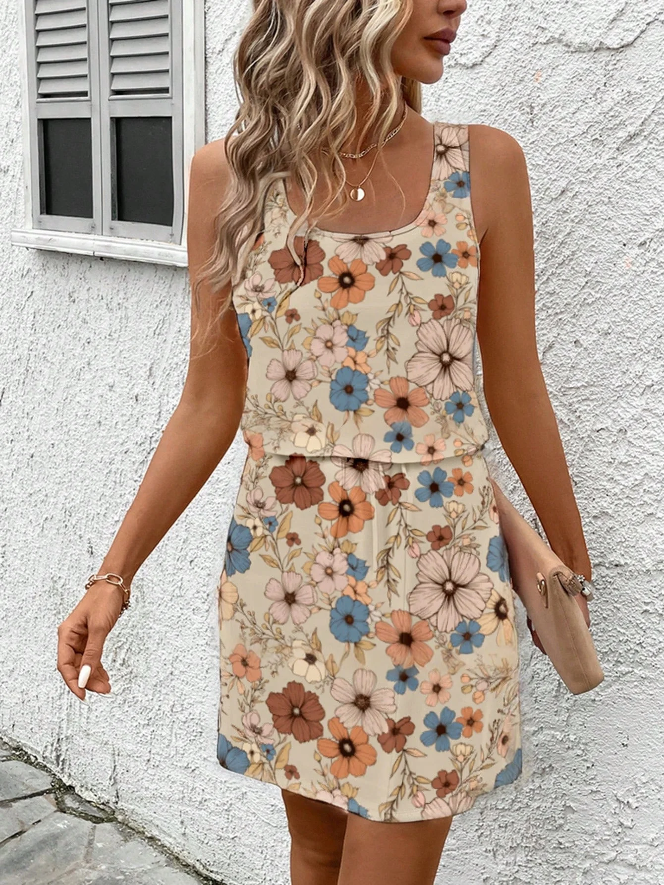 Women's Casual Retro Floral Print Sleeveless Tank Dress