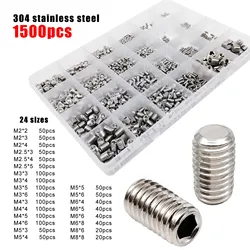 500/1500X M2-M8 DIN913 Black Steel 304 A2 Stainless Steel Hex Hexagon Socket Allen Flat Point Set Screw Grub Bolt Assortment Kit