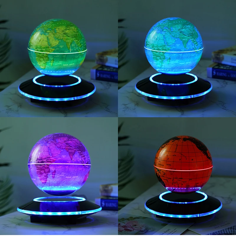 Globo de levitação magnética de 6 polegadas e 8 polegadas, decoração de escritório luminosa auto rotativa, decoração de mesa de sala de estar, presente criativo